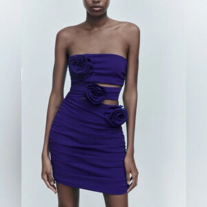 ZARA FLORAL CUT-OUT DRESS BLUISH